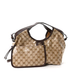 Varnished Monogram Web Small Giglio Tote Sand Dark Brown