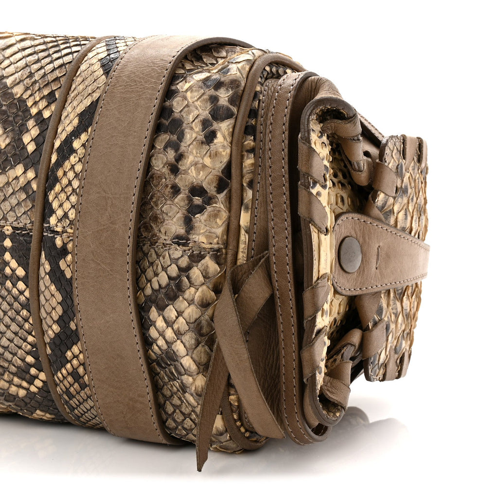 Snakeskin Calfskin Silverado Shoulder Bag Beige