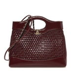 Shiny Lambskin Patent Calfskin Quilted Mini 31 Shopping Bag Dark Burgundy