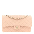 Caviar Quilted Medium Double Flap Light Beige