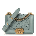 Lambskin Woven Mini Chateau Boy Flap Light Blue