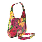 X KEN SCOTT Textured Calfskin Pomponica Print Small Jackie 1961 Hobo Multicolor Fuxia Pompon