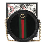 Suede Patent Web Mini Ophidia Round Shoulder Bag Black