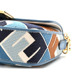 Canvas Vitello King Seta FF Embroidered Mini Baguette Blue Multicolor