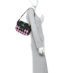 Textured Calfskin Geometric Print Horsebit 1955 Shoulder Bag Black Multicolor