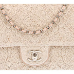 Crochet Embroidered Camelia Small Rectangular Flap Ecru