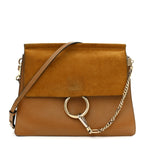 Suede Calfskin Medium Faye Shoulder Bag Mustard Brown