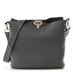 Pebbled Calfskin Small Rockstud Flip-Lock Messenger Bag Light Stone