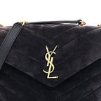Suede Calfskin Y Quilted Monogram Small Loulou Chain Satchel Deep Marine