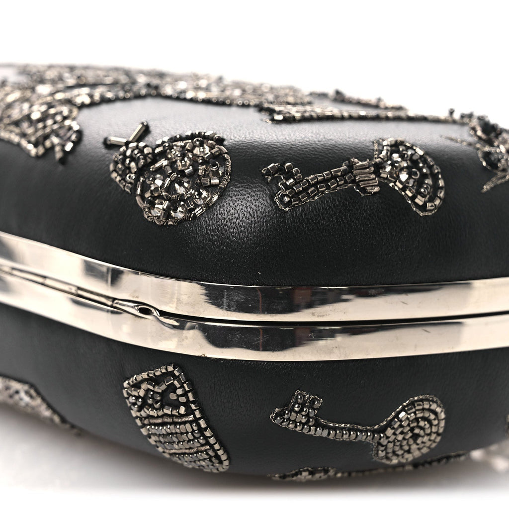 Nappa Crystal Embroidered Mushroom Box Clutch Black