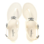 Lambskin CC Leaf Thong Sandals 36 White