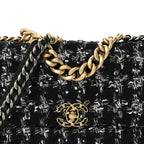Tweed Quilted Large Chanel 19 Flap Black Silver Ecru