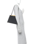 Smooth Calfskin Medium Clasp Shoulder Bag Black