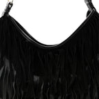 Suede Calfskin Fringe Buffalo Horn Mombasa Hobo Black