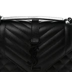 Grain De Poudre Textured Mixed Matelasse Triquilt Medium Monogram Monochrome Satchel Black