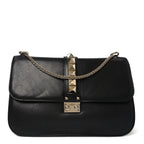 Vitello Large Glam Lock Rockstud Flap Black