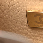 Grained Calfskin Stitched Urban Essentials Small Shopping Bag Beige