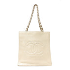 Shiny Aged Calfskin North South Shopping Bag White