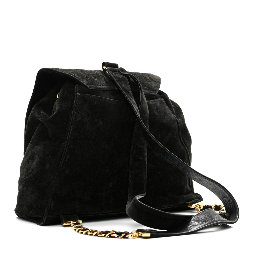 Suede CC Drawstring Backpack Black