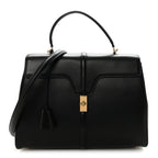 Satinated Calfskin Large 16 Top Handle Bag Black