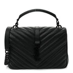 Sheepskin Matelasse Chevron Monogram Monochrome Medium College Bag Black