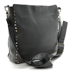 Pebbled Calfskin Small Rockstud Flip-Lock Messenger Bag Light Stone