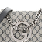 GG Supreme Monogram Textured Dollar Calfskin Blondie Chain Shoulder Flap Bag Beige Blue