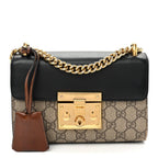 GG Supreme Monogram Calfskin Small Padlock Shoulder Bag Beige Black Cuir
