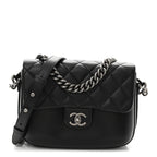 Calfskin Quilted Medium Rock My Shoulder Flap Black