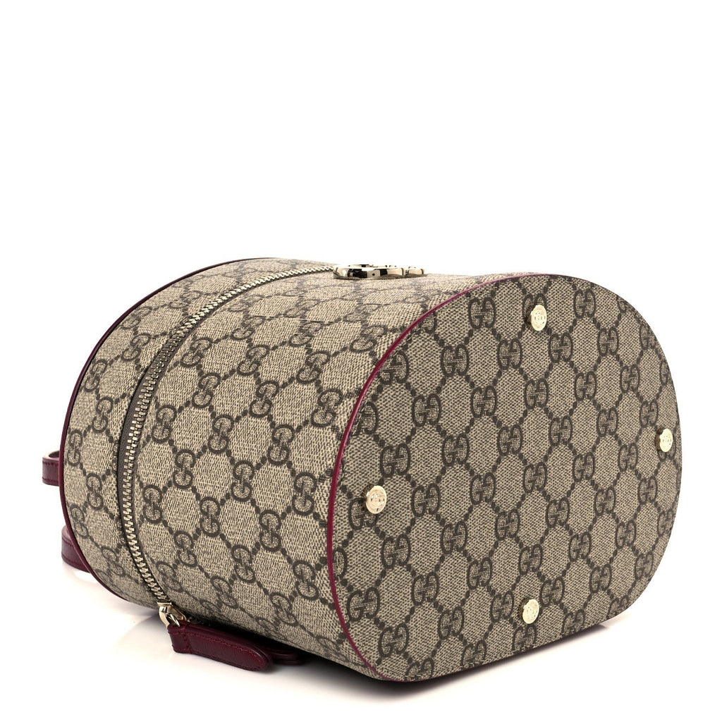GG Supreme Monogram Ancora Calfskin Vanity Cosmetic Case Beige Ebony Rosso