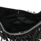 Suede Calfskin Fringe Buffalo Horn Mombasa Hobo Black