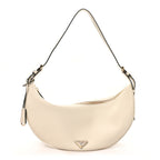 Soft Grain Calfskin Large Demi-Lune Shoulder Bag White