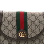 GG Supreme Monogram Textured Dollar Calfskin Mini Ophidia Flap Shoulder Bag Beige Ebony New Acero
