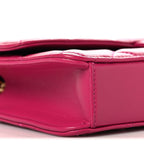 Shiny Lambskin Quilted Flap Clutch Bag Dark Pink