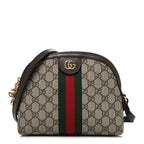 GG Supreme Monogram Textured Dollar Calfskin Web Small Ophidia Dome Shoulder Bag Beige Ebony New Acero