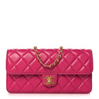 Shiny Lambskin Quilted Flap Clutch Bag Dark Pink