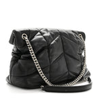 Lambskin Quilted Medium Loulou Puffer Monogram Chain Satchel Black
