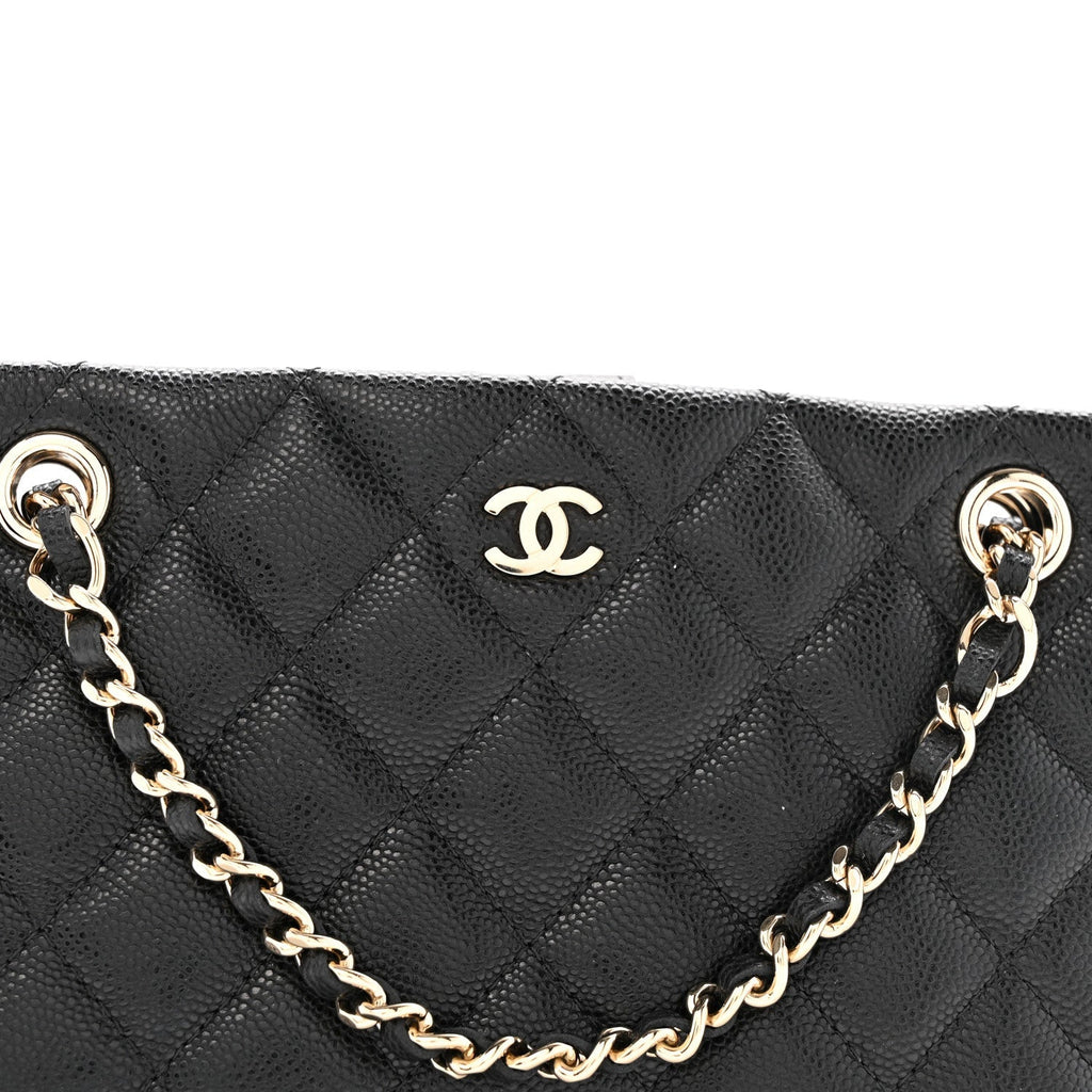 Caviar Quilted Classic Clutch Tote With Chain Black