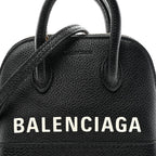 Grained Calfskin Logo Mini Ville Top Handle Bag Black White