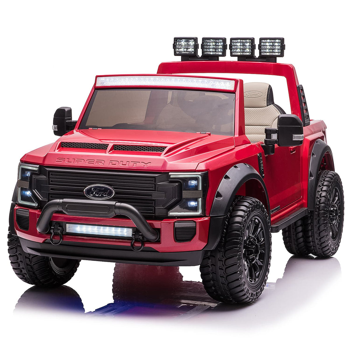 Ford F450 Custom Edition 24V Kids Ride-On Car Truck with R/C Parental Remote | Cherry Red