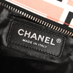 Nylon Stitched Printed Logo Shopping Bag Black White