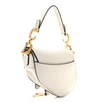 Grained Calfskin Mini Saddle Bag White