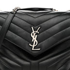 Calfskin Y Quilted Monogram Medium Loulou Chain Satchel Black