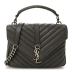 Sheepskin Matelasse Chevron Monogram Medium College Bag Asphalt