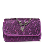 Satin Crystal Virtus Chain Clutch Purple