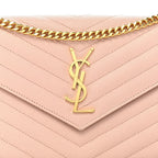 Grain De Poudre Matelasse Chevron Monogram Chain Wallet Pale Pink