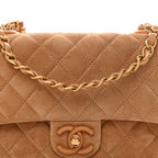 Suede Quilted Mini Flap Dark Beige
