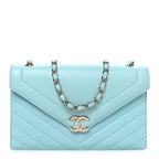 Calfskin Quilted Chevron Envelope Flap Turquoise