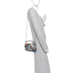 Canvas Vitello King Seta FF Embroidered Mini Baguette Blue Multicolor
