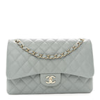 Caviar Quilted Jumbo Double Flap Light Blue